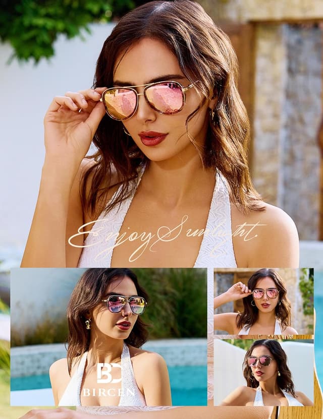 Detalle de Bircen BC2001 Polarized Retro Mirrored Sunglasses for Women with Acetate Frame