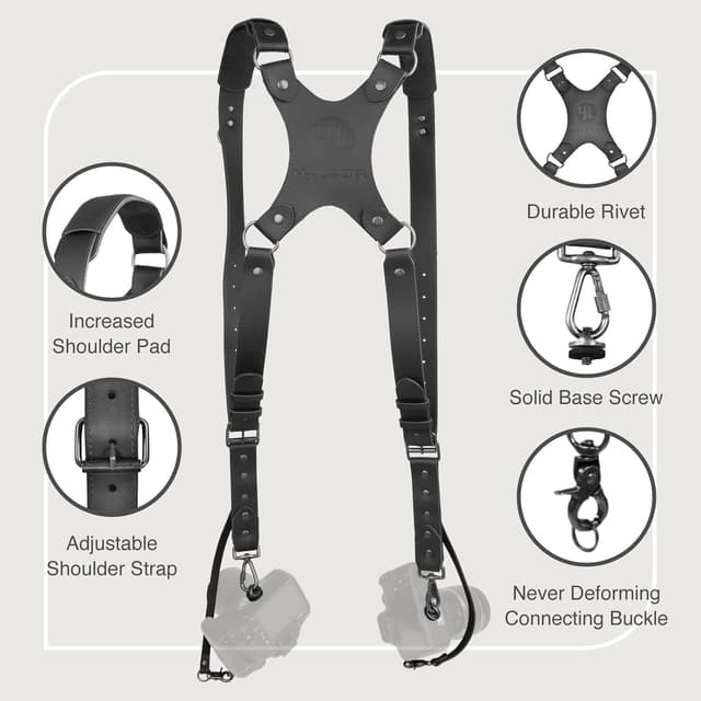 Detalle de 4J LEDR Dual Shoulder Leather Camera Strap Harness (Quick Release) for 1 or 2 Cameras