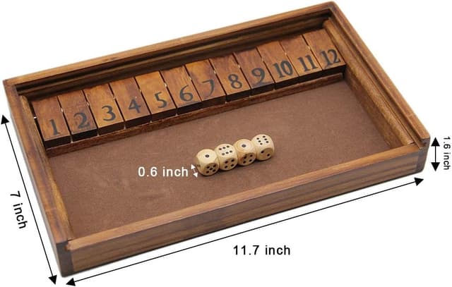Detalle de Juegoal Shut The Box Wooden Board Dice Game with Lid (12 Numbers) — for Kids & Adults, Ages 5+