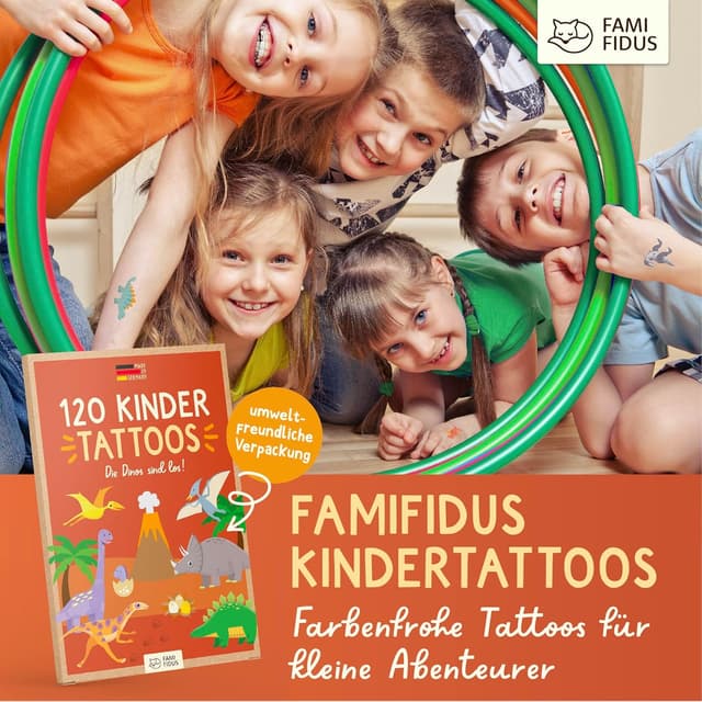 Thumbnail 6 de Famifidus hautfreundliche Kinder Tattoos (Set mit 120 Motiven) – vegan, dermatologisch geprüft, Made in Germany