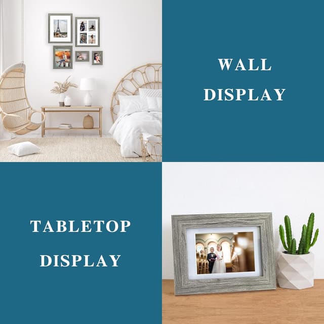Detalle de Hongkee 8x10 Picture Frame Set of 2 (Grey Rustic Style) — 5x7 with Mat / 8x10 Without Mat, for Wall or Tabletop