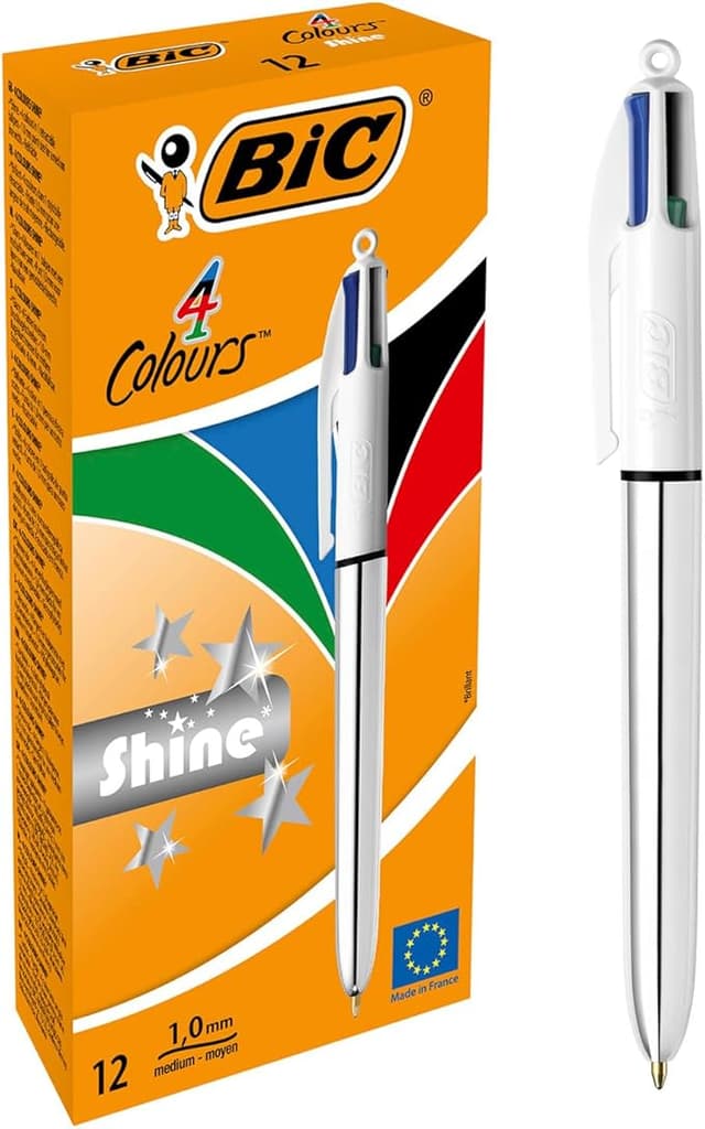 Imagen de BIC Shine Bolígrafos Retráctiles 4 Colores Plata, Caja 12 ✨ en OfertitasTOP