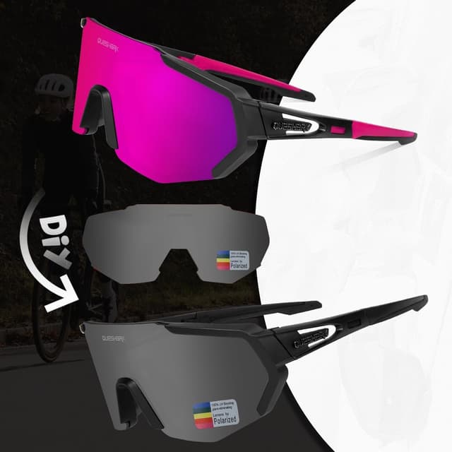 Detalle 2 de Queshark Polarizzati anti-UV: occhiali da ciclismo MTB con lenti intercambiabili