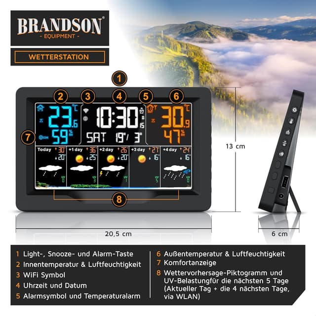 Detalle 2 de Brandson Wetterstation WLAN mit Außensensor 🌤