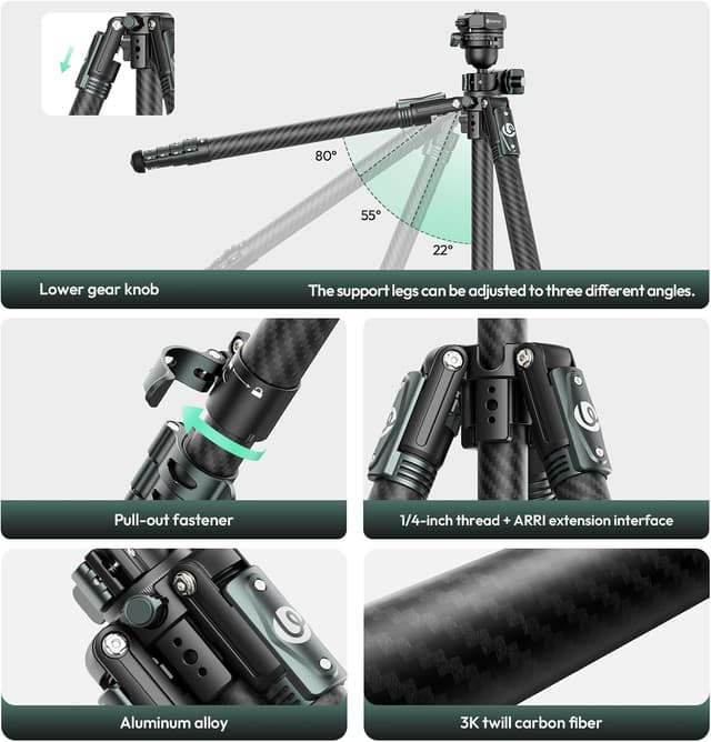 Thumbnail 5 de ULANZI JJ05 GlideGo Reisestativ 184 cm aus Carbon mit 360° Panoramakugelkopf und Schnellwechselplatte