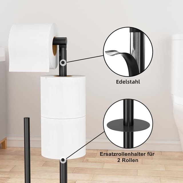 Thumbnail 2 de Porta carta igienica inox con scopino nero opaco 🧻