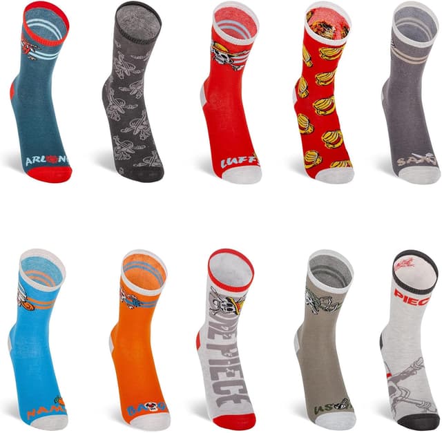 Detalle de One Piece chaussettes enfant en coton – lot de 10 paires, modèle Luffy