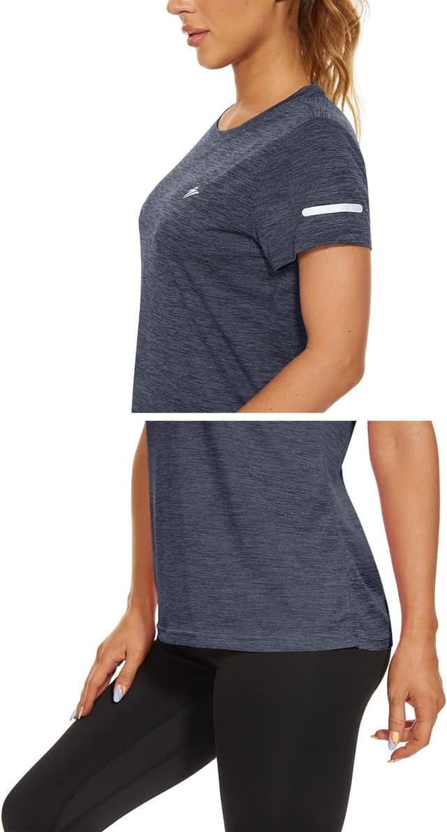 Detalle 2 de KEFITEVD Ladies Short Sleeve Sport Top – Quick-Dry Running T-Shirt with Reflective Stripes