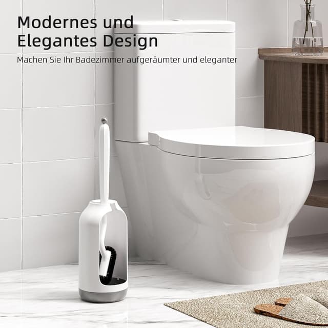 Detalle 2 de Ensemble brosse de toilette + support murale blanc (tête incurvée 360°) — Nettoyage en profondeur des WC