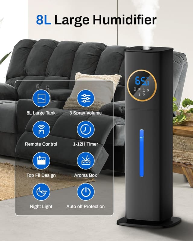Thumbnail 2 de Humidifier Large Room 8L Cool Mist with Night Light 💧