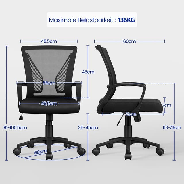 Detalle de Yaheetech Bürostuhl Ergonomisch 136 kg
