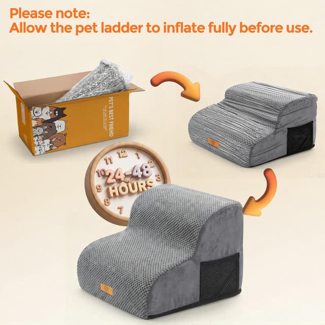 Detalle de Masthome 2-Step Dog Steps for Sofa (40 x 30 x 40cm) with Removable Washable Cover, High-Density Foam, Grey