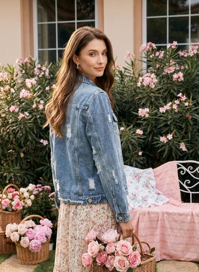 Detalle de EVALESS Boyfriend Washed Crop Denim Jacket