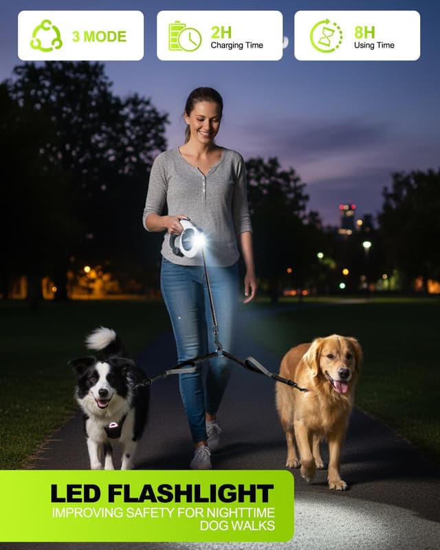 Detalle de 6M Retractable Dog Lead (2-in-1) with Elastic Double Extension and LED Light