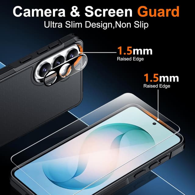 Detalle de SPIDERCASE Tough Galaxy S26 Case (2-Pack) with Tempered Glass Screen & Camera Lens Protectors, 10 FT Military Grade Drop Protection