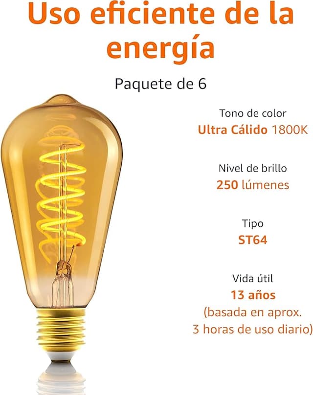 Detalle 2 de Amazon Basics Bombilla LED E27 Vintage 6/Pack🕯