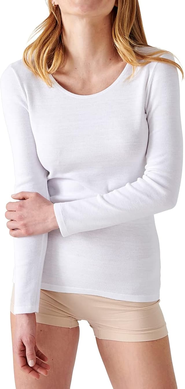 Detalle de Damart T-Shirt manches longues Thermolactyl fine côte pour femme blanc (tailles 34-36/XS)