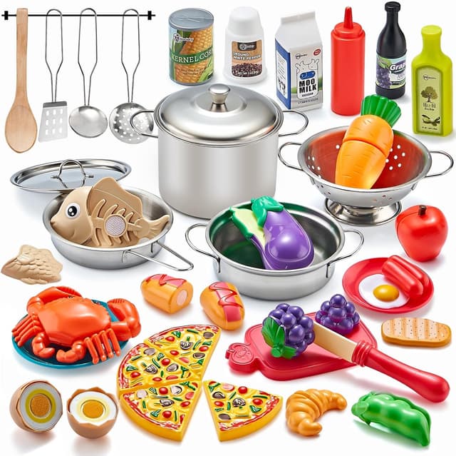 Imagen de 52pc Kids Kitchen Playset with Stainless Steel Cookware en OfertitasTOP