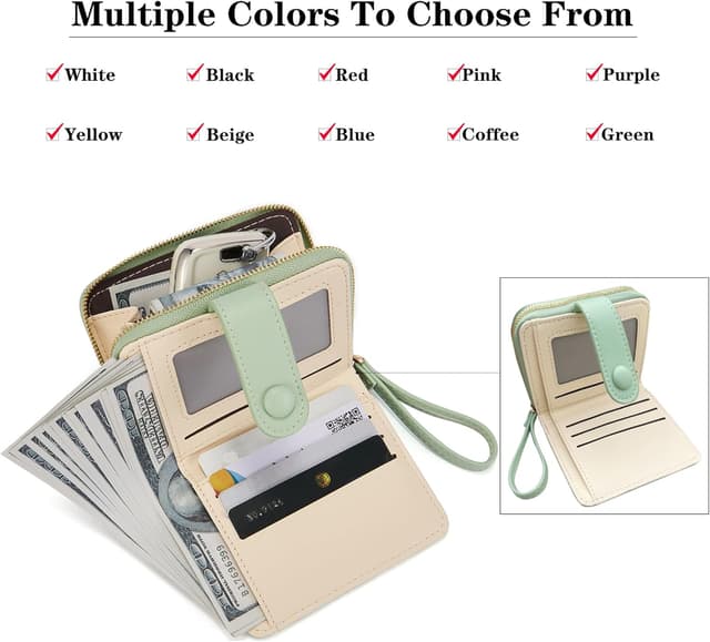 Detalle de LZSXDWXY Damen-Geldbörse mit Blumenmotiv, außen Reißverschluss und Kartenfächer