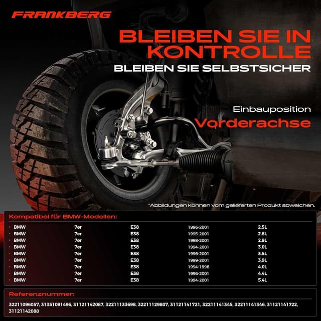 Detalle de Frankberg 9x Querlenker-Koppelstange-/Spurstangen-Set für Vorderachse (kompatibel mit 7er E38, ab 1994–2001) – bis 31121142087