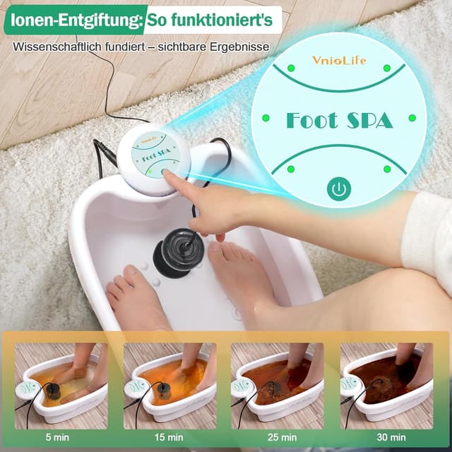 Detalle de VnioLife Ionen Fußbad fürs Detox – Ion Foot Bath mit Elektrolyse und 30-Minuten-Timer für Zuhause