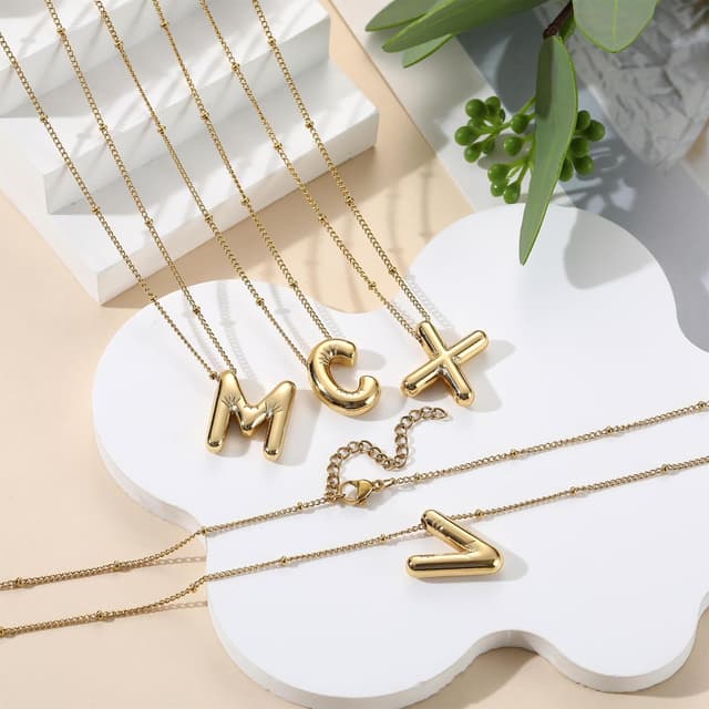 Detalle de AFSTALR Bubble Buchstaben Kette mit Initial-Anhänger (Gold/Silber, 45+5 cm)