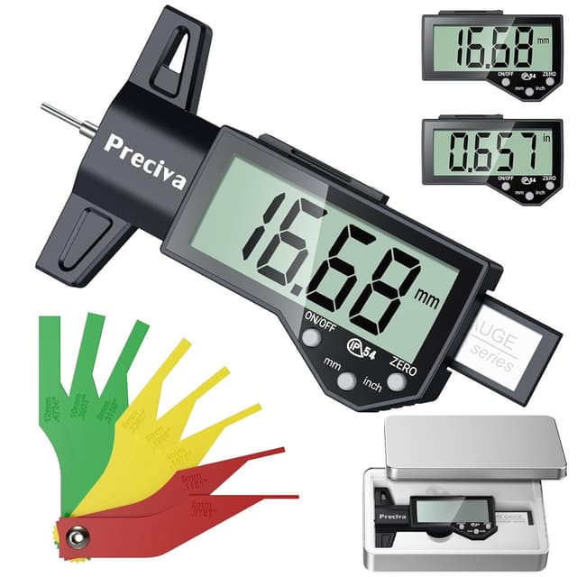 Detalle de Preciva Digital Tyre Tread Depth Gauge & Brake Pad Measuring Tool Kit with Large LCD Screen