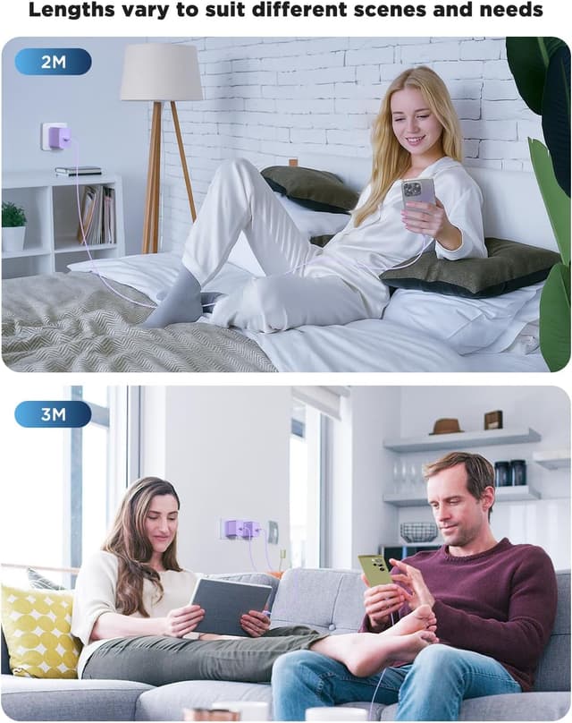 Detalle de 45W PD 3.0 iPhone Charger with Super Fast USB-C Cable (6FT/10FT/10FT) — Purple