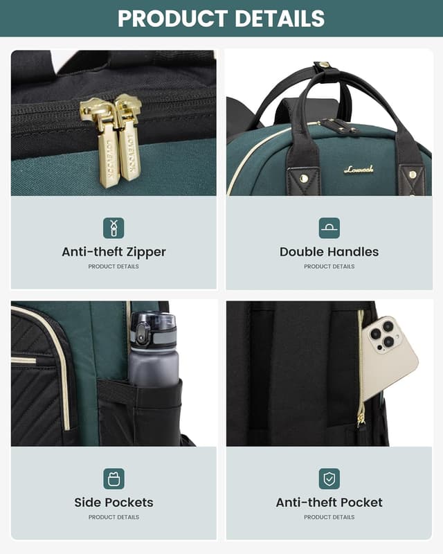 Detalle 2 de LOVEVOOK Women’s Laptop Backpack 15.6 Inch – Waterproof, Anti-theft & 23L Work/College Rucksack (Beige-Yellow-Brown)