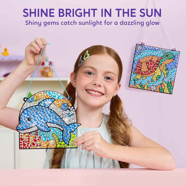 Detalle de Klever Kits Suncatcher Fenster Bastelsets für Kinder (4 Themen) – DIY Diamant Malset ab 6 Jahren