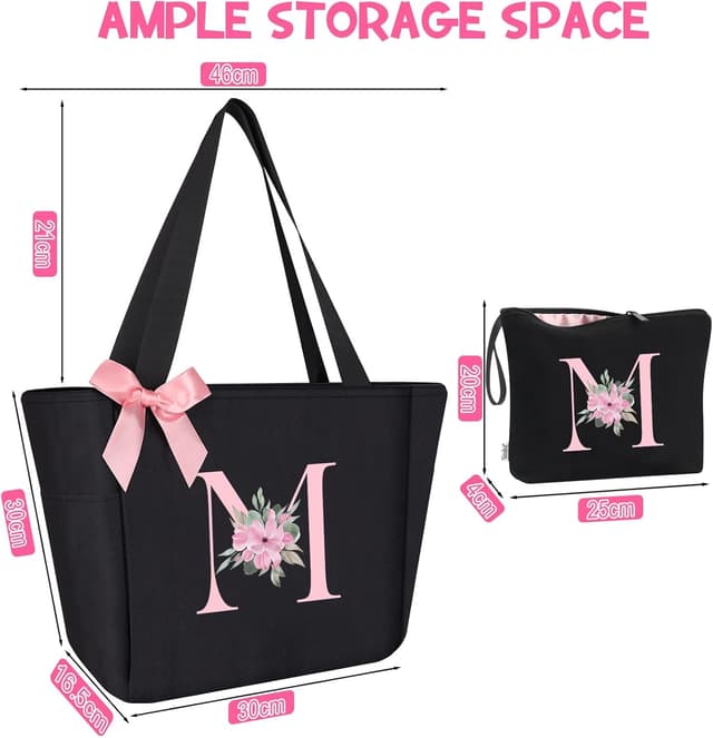 Detalle 2 de Vavabox A-Z Initial Personalised Tote Bag (Waterproof) – 03 Black Set, M