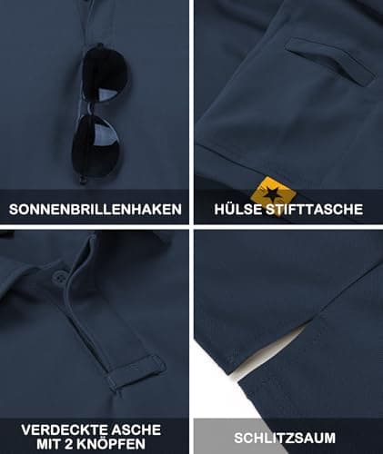 Detalle de JACKETOWN Polo de manga corta para hombre de secado rápido y transpirable (Azul marino)