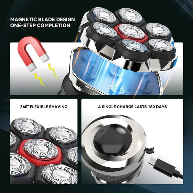 Detalle 2 de 7D Electric Bald Razor 7D Wet/Dry Shaver