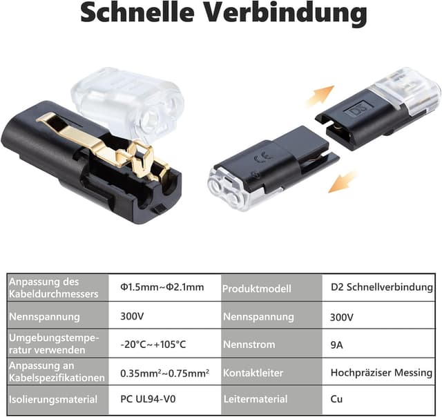 Detalle de 40 Stück 2-polige wasserdichte Auto-Kabelverbinder (2 Pin) für 18–22 AWG, steckbar