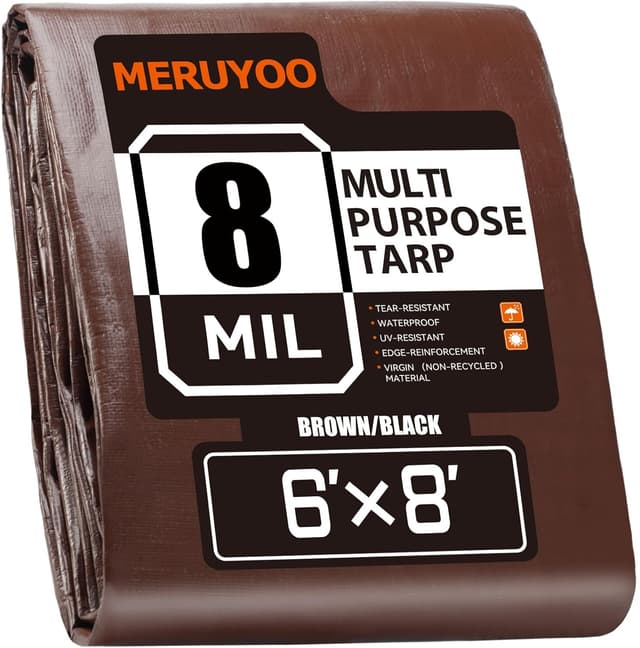 Detalle de MERUYOO 24x24 Waterproof 8 Mil Poly Tarp with Grommets (UV & Rip-Resistant, Reversible)