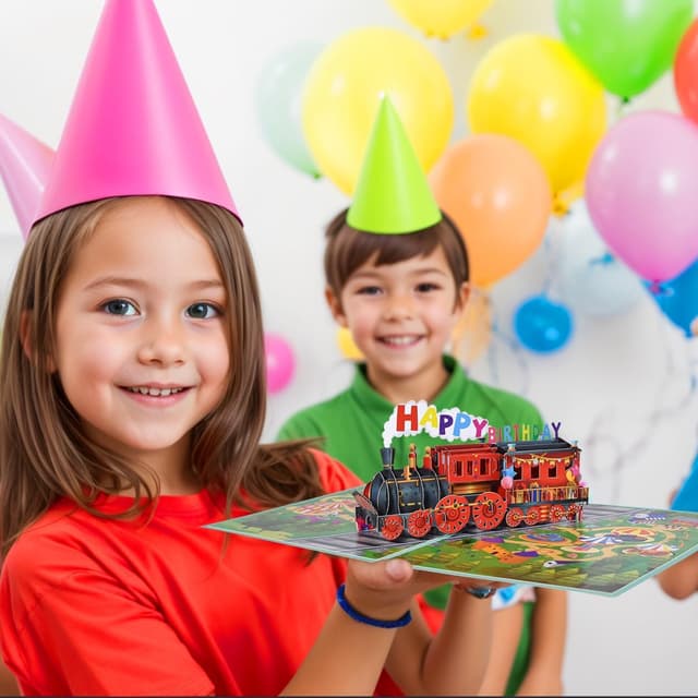 Detalle de CNLITIHEKA Pop-Up Train Birthday Card – 3D “Happy Birthday” greeting with envelope and notes