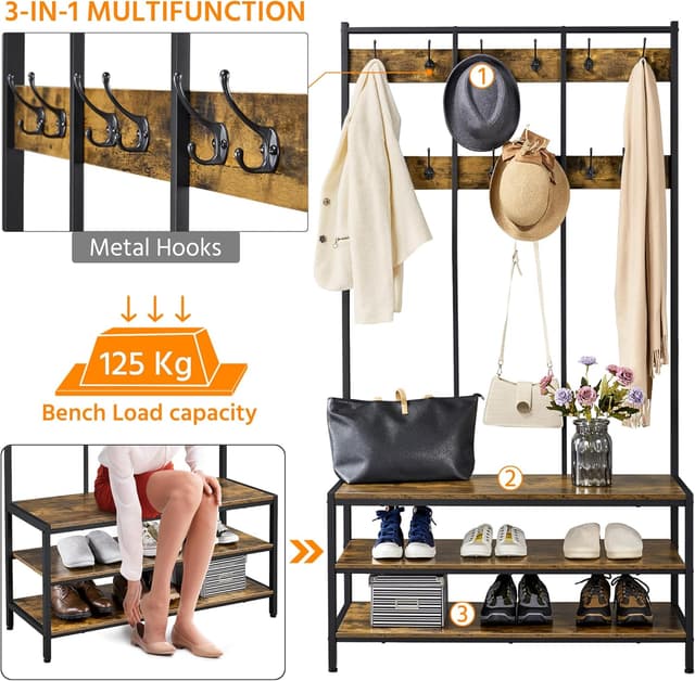 Thumbnail 5 de Yaheetech Stand appendiabiti con panca e scarpiera 12 ganci
