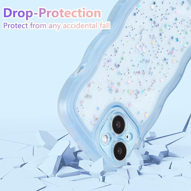 Detalle de ZTOFERA Handyhülle für iPhone 15 (6,1") – transparente TPU-Schutzhülle mit Wellenrahmen und Sternen-Design, blau
