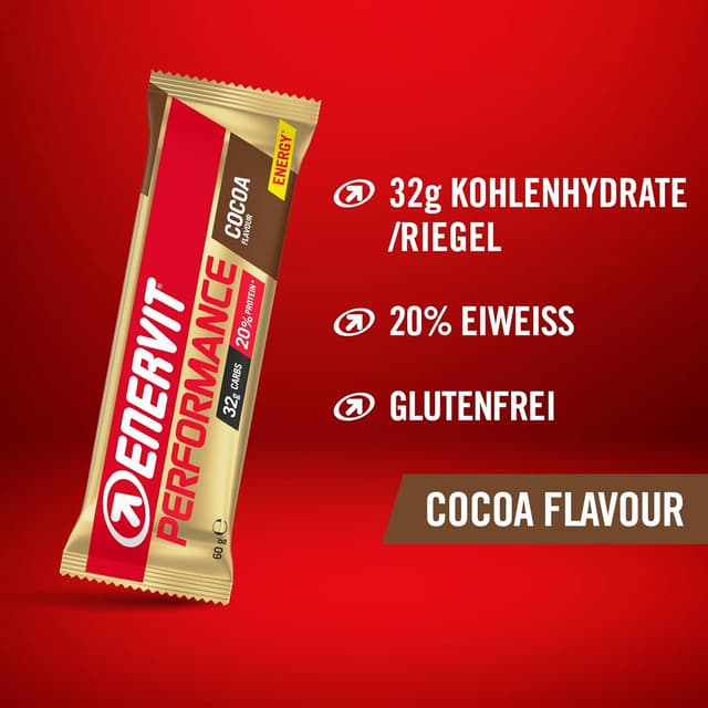 Detalle de Enervit Performance Bar Cocoa Energy-Riegel – Kakaogeschmack für lange Ausdaueraktivitäten, glutenfrei