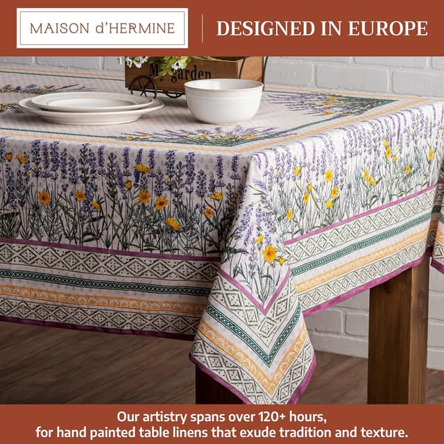 Detalle de Maison d'Hermine Rectangle Table Cloth (100% Cotton) 70 x 120 Inches – Fanny Lavender