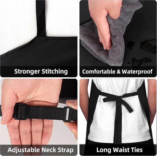 Detalle de MIKI WELL Waterproof Apron (Black) – 41.3 Inch Heavy-Duty Chemical Resistant Work Chef Apron