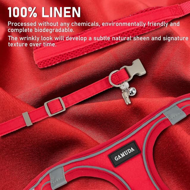 Detalle de GAMUDA Small Dog Harness Collar and Leash Set (Red, S) – step-in no-choke mesh vest with reflective trim
