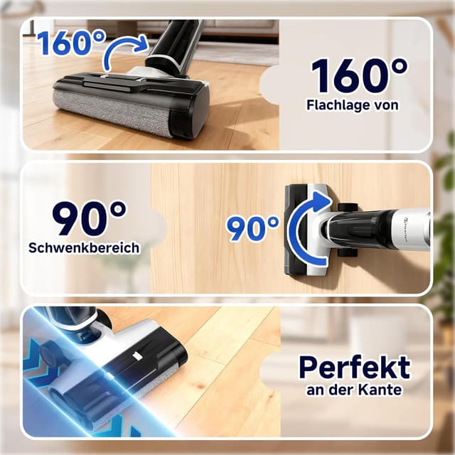 Detalle de Hearten Nass Trockensauger Akku mit Wischfunktion, Elektrolyse-Wasser und Selbstreinigung (LED-Display, Sprachansage)