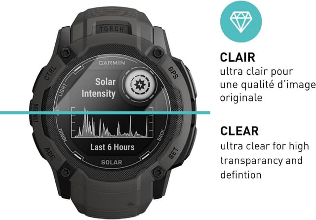 Detalle 2 de smartect Verre Trempé 9H (3 pièces) pour Garmin Instinct 2X Solar – protection HD anti-rayures sans bulles