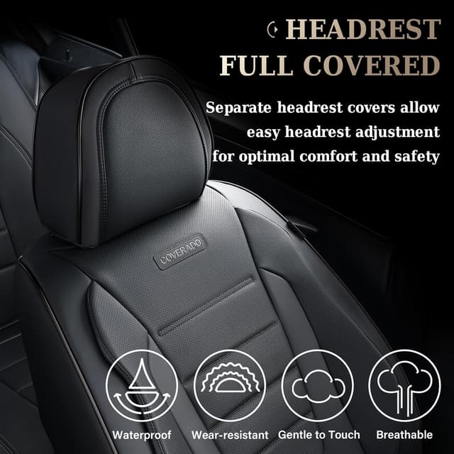 Detalle 2 de Coverado Waterproof Nappa Leather Car Seat Covers (Front) — Universal Fit, Perforated & Breathable Protection