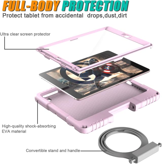 Detalle de TrendGate Lightweight Shockproof iPad 9.7 Case for Kids (6th/5th Gen 2018/2017) – Light Pink
