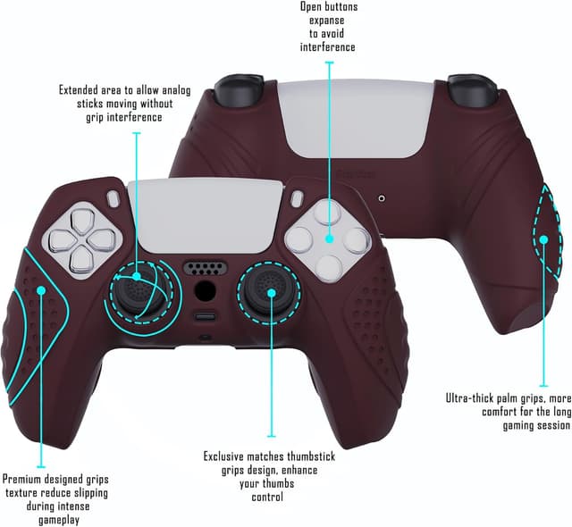 Detalle de eXtremeRate PlayVital Guardian Edition Wine Red silicone case cover for PS5 controller