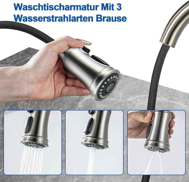 Detalle de LakeBayMZC Rubinetto da cucina a muro in acciaio inox 304 nero, 360° e 2 tipi di getto