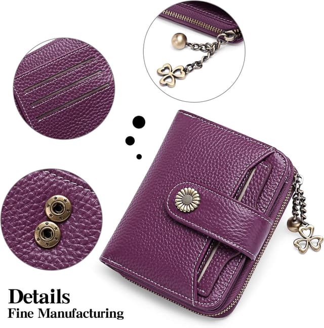 Detalle de SENDEFN Damen Geldbörse klein aus Leder mit RFID-Blocker, Münzfach mit Reißverschluss und Kartenhalter