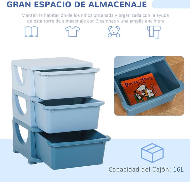 Thumbnail 2 de HOMCOM Torre de Almacenamiento Infantil 37x37x56,5 cm 🧸